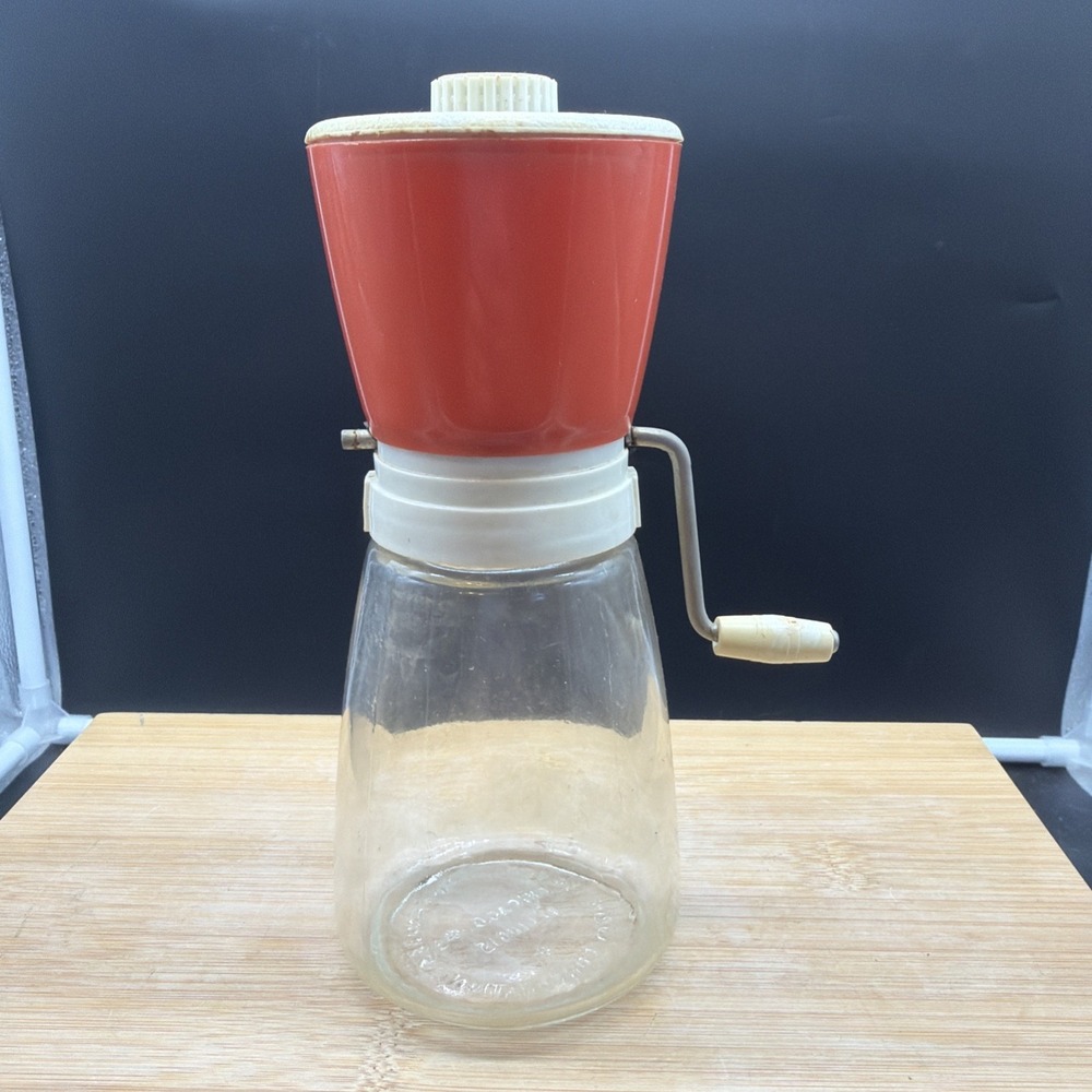Federal Housewares Vintage Nut Chopper Food Grinder Burnt Orange Glass 1960s